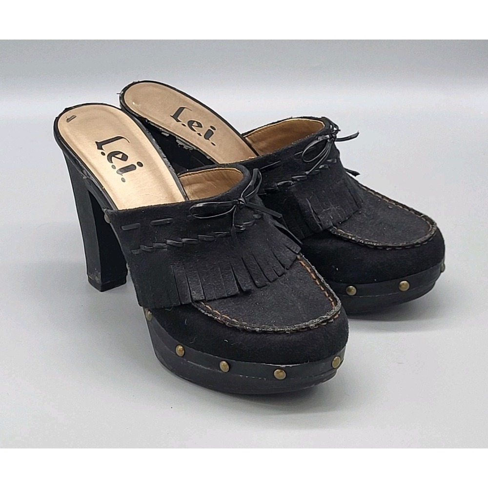 Y2K LEI Black Anetteco 4" Heel Studded Black Mule Clogs Sz 8